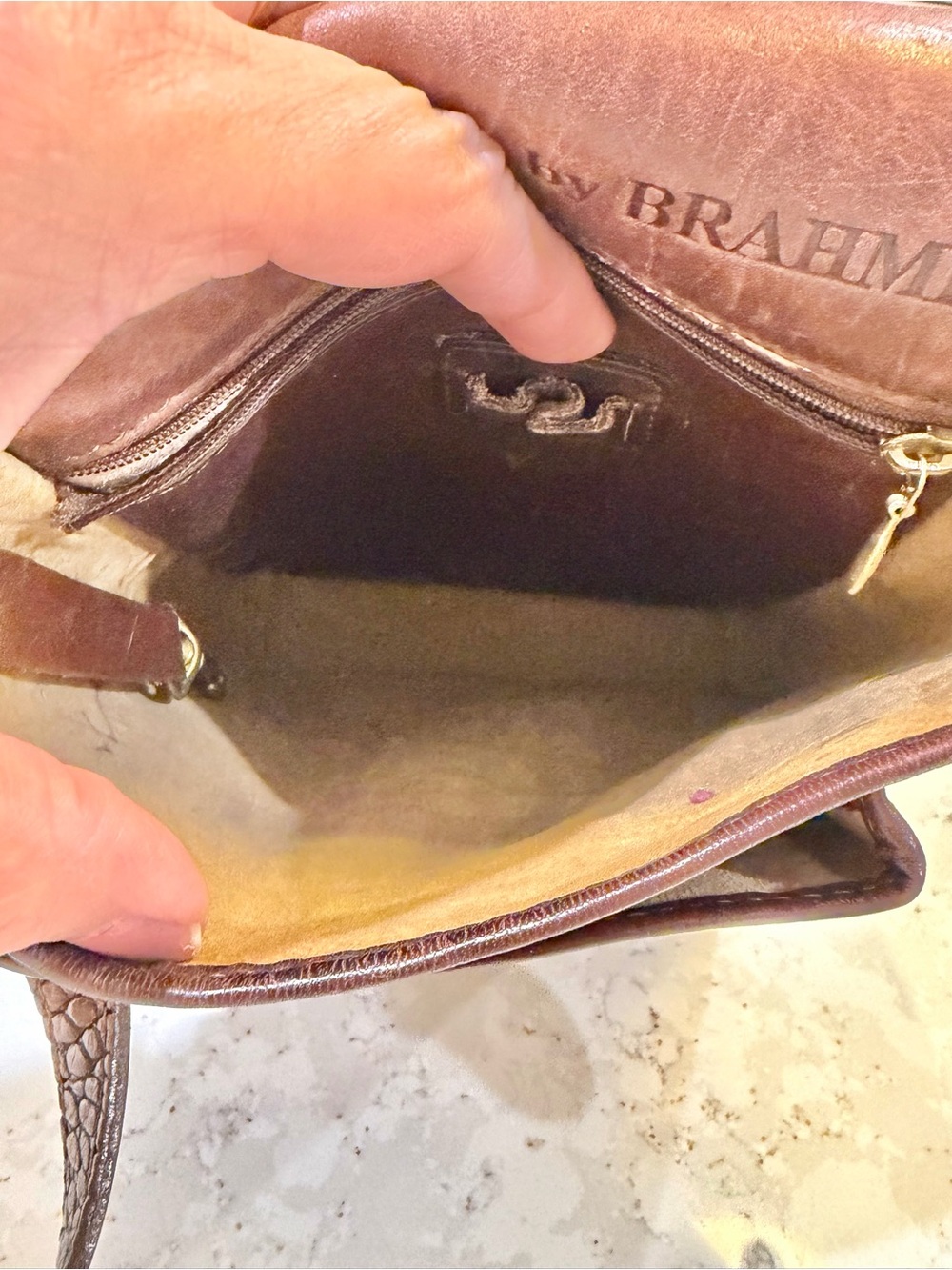 Vintage Brahmin Brown Croc-Embossed Leather Flap North South Crossbody Bag - Picture 15 of 17